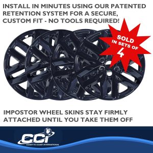 Coast to Coast Wheel Skin, Impostor ®, 18 Inch, 5 Double Spokes, Snap-On, Painted, Gloss Black, ABS Plastic, Set of 4 – IMP466BLK