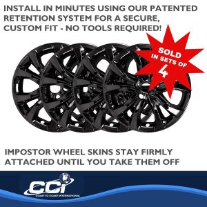 Coast to Coast Wheel Skin, Impostor ®, 18 Inch, 5 Double Spokes, Snap-On, Painted, Gloss Black, ABS Plastic, Set of 4 – IMP467BLK