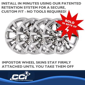 Coast to Coast Wheel Skin, Impostor ®, 18 Inch, 5 Double Spokes, Snap-On, Plated, Chrome, ABS Plastic, Set of 4 – IMP467X