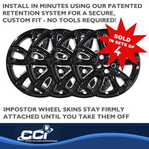 Coast to Coast Wheel Skin, Impostor ®, 18 Inch, 5 U Spokes, Snap-On, Painted, Gloss Black, ABS Plastic, Set of 4 – IMP468BLK