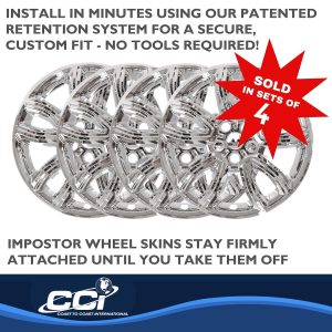 Coast to Coast Wheel Skin, Impostor ®, 18 Inch, 5 U Spokes, Snap-On, Plated, Chrome, ABS Plastic, Set of 4 – IMP468X