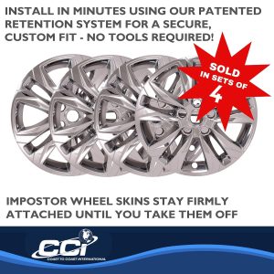 Coast to Coast Wheel Skin, Impostor ®, 17 Inch, 5 Double Spokes, Snap-On, Plated, Chrome, ABS Plastic, Set of 4 – IMP469X