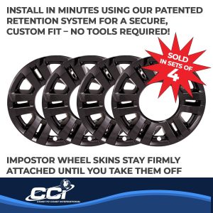 Coast to Coast Wheel Skin, Impostor ®, 17 Inch, 6 Split Spokes, Snap-On, Painted, Gloss Black, ABS Plastic, Set of 4 – IMP470BLK