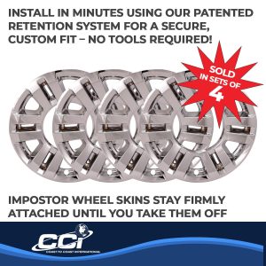 Coast to Coast Wheel Skin, Impostor ®, 18 Inch, 6 Split Spokes, Snap-On, Plated, Chrome, ABS Plastic, Set of 4, Fits Over and Into OEM Wheel – IMP470X