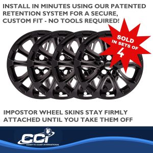 Coast to Coast Wheel Skin, Impostor ®, 17 Inch, 5 Double Spokes, Snap-On, Painted, Gloss Black, ABS Plastic, Set of 4 – IMP471BLK