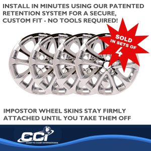 Coast to Coast Wheel Skin, Impostor ®, 17 Inch, 5 Double Spokes, Snap-On, Plated, Chrome, ABS Plastic, Set of 4 – IMP471X