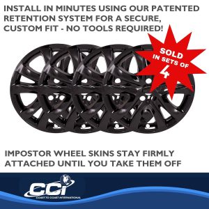 Coast to Coast Wheel Skin, Impostor ®, 19 Inch, 5 Double Spokes, Snap-On, Painted, Gloss Black, ABS Plastic, Set of 4 – IMP472BLK