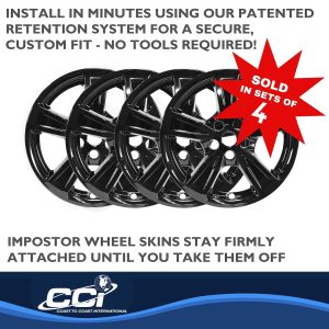 Coast to Coast Wheel Skin, Impostor ®, 17 Inch, 5 Spokes, Snap-On, Painted, Gloss Black, ABS Plastic, Set of 4 – IMP474BLK