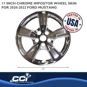 Coast to Coast Wheel Skin, Impostor ®, 17 Inch, 5 Spokes, Snap-On, Plated, Chrome, ABS Plastic, Set of 4, Fits Over and Into OEM Wheel – IMP474X