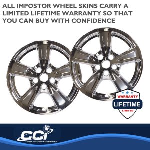 Coast to Coast Wheel Skin, Impostor ®, 17 Inch, 5 Spokes, Snap-On, Plated, Chrome, ABS Plastic, Set of 4, Fits Over and Into OEM Wheel – IMP474X