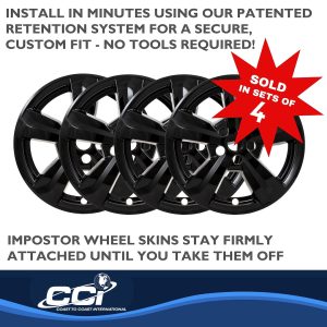 Coast to Coast Wheel Skin, Impostor ®, 17 Inch, 5 Spokes, Snap-On, Painted, Gloss Black, ABS Plastic, Set of 4 – IMP475BLK