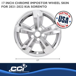 Coast to Coast Wheel Skin, Impostor ®, 17 Inch, 5 Spokes, Snap-On, Plated, Chrome, ABS Plastic, Set of 4, Fits Over and Into OEM Wheel – IMP475X
