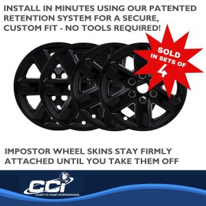 Coast to Coast Wheel Skin, Impostor ®, 17 Inch, 6 Spokes, Snap-On, Painted, Gloss Black, ABS Plastic, Set of 4 – IMP477BLK