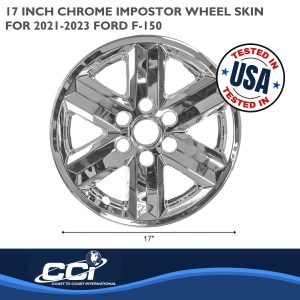 Coast to Coast Wheel Skin, Impostor ®, 17 Inch, 6 Spokes, Snap-On, Plated, Chrome, ABS Plastic, Set of 4, Fits Over and Into OEM Wheel – IMP477X