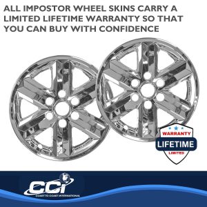 Coast to Coast Wheel Skin, Impostor ®, 17 Inch, 6 Spokes, Snap-On, Plated, Chrome, ABS Plastic, Set of 4, Fits Over and Into OEM Wheel – IMP477X