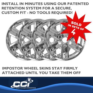 Coast to Coast Wheel Skin, Impostor ®, 17 Inch, 6 Spokes, Snap-On, Plated, Chrome, ABS Plastic, Set of 4, Fits Over and Into OEM Wheel – IMP477X