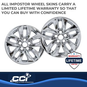 Coast to Coast Wheel Skin, Impostor ®, 17 Inch, 10 Spokes, Snap-On, Plated, Chrome, ABS Plastic, Set of 4, Fits Over and Into OEM Wheel – IMP478X