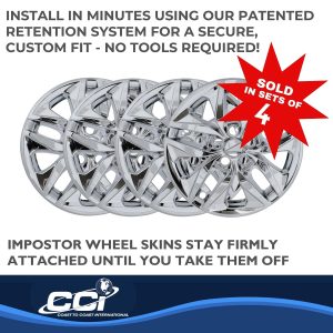 Coast to Coast Wheel Skin, Impostor ®, 17 Inch, 10 Spokes, Snap-On, Plated, Chrome, ABS Plastic, Set of 4, Fits Over and Into OEM Wheel – IMP478X
