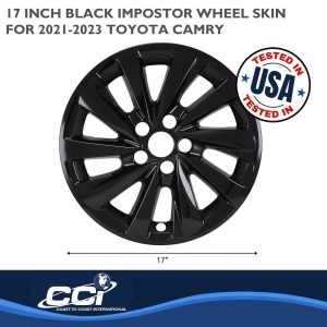 Coast to Coast Wheel Skin, Impostor ®, 17 Inch, 10 Directional Spokes, Snap-On, Painted, Gloss Black, ABS Plastic – IWCIMP479BLK