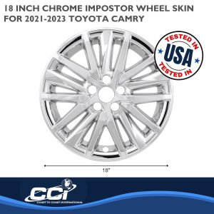 Coast to Coast Wheel Skin, Impostor ®, 18 Inch, 15 Spokes, Snap-On, Plated, Chrome, ABS Plastic, Set of 4, Fits Over and Into OEM Wheel – IMP480X