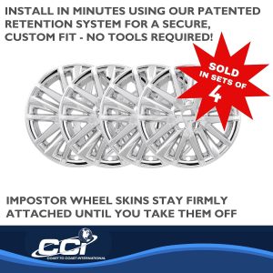 Coast to Coast Wheel Skin, Impostor ®, 18 Inch, 15 Spokes, Snap-On, Plated, Chrome, ABS Plastic, Set of 4, Fits Over and Into OEM Wheel – IMP480X