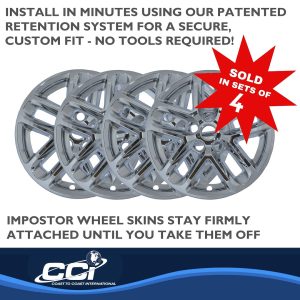 Coast to Coast Wheel Skin, Impostor ®, 18 Inch, 5 Y Spokes, Snap-On, Plated, Chrome, ABS Plastic, Not Compatible with Steel Wheels – IWCIMP482X