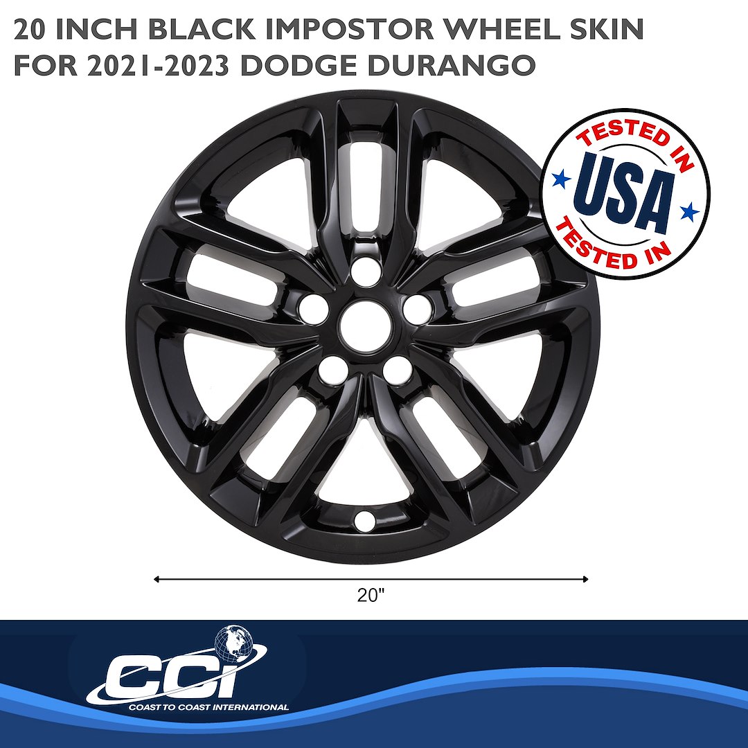 Coast to Coast Wheel Skin, Impostor ®, 20 Inch, 5 Double Spokes, Snap-On, Painted, Gloss Black, ABS Plastic, Set of 4 – IMP484BLK