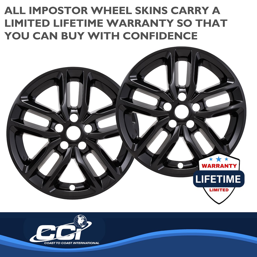 Coast to Coast Wheel Skin, Impostor ®, 20 Inch, 5 Double Spokes, Snap-On, Painted, Gloss Black, ABS Plastic, Set of 4 – IMP484BLK
