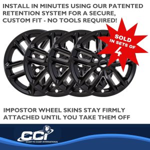 Coast to Coast Wheel Skin, Impostor ®, 20 Inch, 5 Double Spokes, Snap-On, Painted, Gloss Black, ABS Plastic, Set of 4 – IMP484BLK