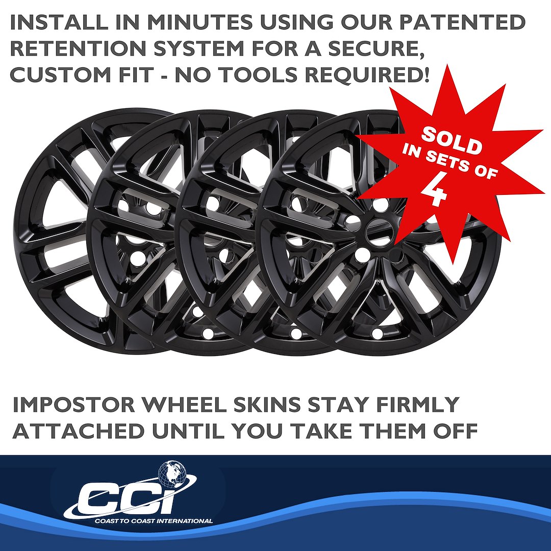 Coast to Coast Wheel Skin, Impostor ®, 20 Inch, 5 Double Spokes, Snap-On, Painted, Gloss Black, ABS Plastic, Set of 4 – IMP484BLK