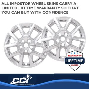 Coast to Coast Wheel Skin, Impostor ®, 17 Inch, 5 V Spokes, Snap-On, Plated, Chrome, ABS Plastic, Not Compatible with Steel Wheels – IWCIMP486X