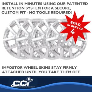 Coast to Coast Wheel Skin, Impostor ®, 17 Inch, 5 V Spokes, Snap-On, Plated, Chrome, ABS Plastic, Not Compatible with Steel Wheels – IWCIMP486X
