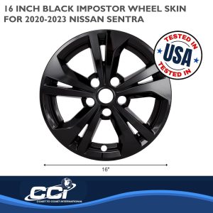 Coast to Coast Wheel Skin, Impostor ®, 16 Inch, 5 Directional Spokes, Snap-On, Painted, Gloss Black, ABS Plastic – IWCIMP487BLK