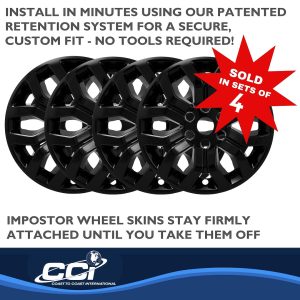 Coast to Coast Wheel Skin, Impostor ®, 18 Inch, 6 Y Spokes, Snap-On, Painted, Gloss Black, ABS Plastic, Set of 4 – IMP491BLK