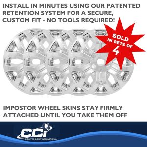 Coast to Coast Wheel Skin, Impostor ®, 18 Inch, 6 Y Spokes, Snap-On, Plated, Chrome, ABS Plastic, Set of 4, Fits Over and Into OEM Wheel – IMP491X