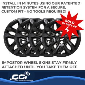 Coast to Coast Wheel Skin, Impostor ®, 18 Inch, 5 Double Spokes, Snap-On, Painted, Gloss Black, ABS Plastic, Set of 4 – IMP502BLK