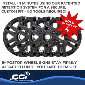 Coast to Coast Wheel Skin, Impostor ®, 18 Inch, 12 Spokes, Snap-On, Painted, Gloss Black, ABS Plastic, Not Compatible with Steel Wheels – IWCIMP505BLK