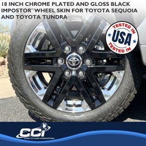 Coast to Coast Wheel Skin, Impostor ®, 18 Inch, 6 V Spokes, Snap-On, Plated, Chrome Plated/ Gloss Black Painted, ABS Plastic, Set of 4 – IMP505XB