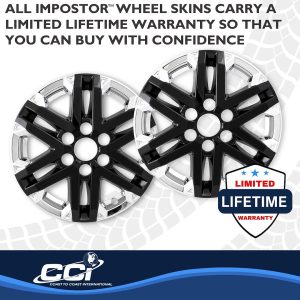 Coast to Coast Wheel Skin, Impostor ®, 18 Inch, 6 V Spokes, Snap-On, Plated, Chrome Plated/ Gloss Black Painted, ABS Plastic, Set of 4 – IMP505XB