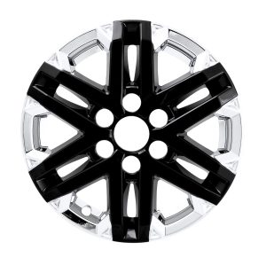 Coast to Coast Wheel Skin, Impostor ®, 18 Inch, 6 V Spokes, Snap-On, Plated, Chrome Plated/ Gloss Black Painted, ABS Plastic, Set of 4 – IMP505XB