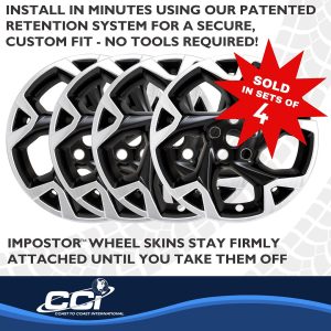 Coast to Coast Wheel Skin, Impostor ®, 17 Inch, 5 Y Spokes, Snap-On, Chrome Plated/ Painted, Gloss Black, ABS Plastic – IMP509XBLK