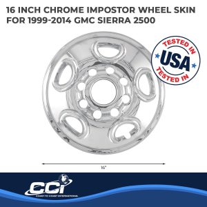 Coast to Coast Wheel Skin, Impostor ®, 16 Inch, 5 Flat Spokes, Snap-On, Plated, Chrome, ABS Plastic, Set of 4 – IWCIMP50X