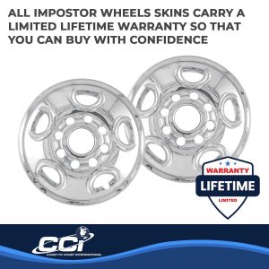 Coast to Coast Wheel Skin, Impostor ®, 16 Inch, 5 Flat Spokes, Snap-On, Plated, Chrome, ABS Plastic, Set of 4 – IWCIMP50X