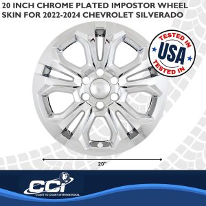 Coast to Coast Wheel Skin, Impostor ®, 20 Inch, 10 Spokes, Snap-On, Chrome Plated, ABS Plastic, Not Compatible with Steel Wheels, Set of 4 – IMP511X