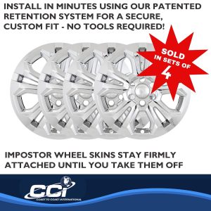 Coast to Coast Wheel Skin, Impostor ®, 20 Inch, 10 Spokes, Snap-On, Chrome Plated, ABS Plastic, Not Compatible with Steel Wheels, Set of 4 – IMP511X