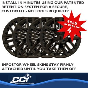 Coast to Coast Wheel Skin, Impostor ®, 17 Inch, 15 Spokes, Snap-On, Painted, Gloss Black, ABS Plastic, Not Compatible with Steel Wheels – IMP512BLK