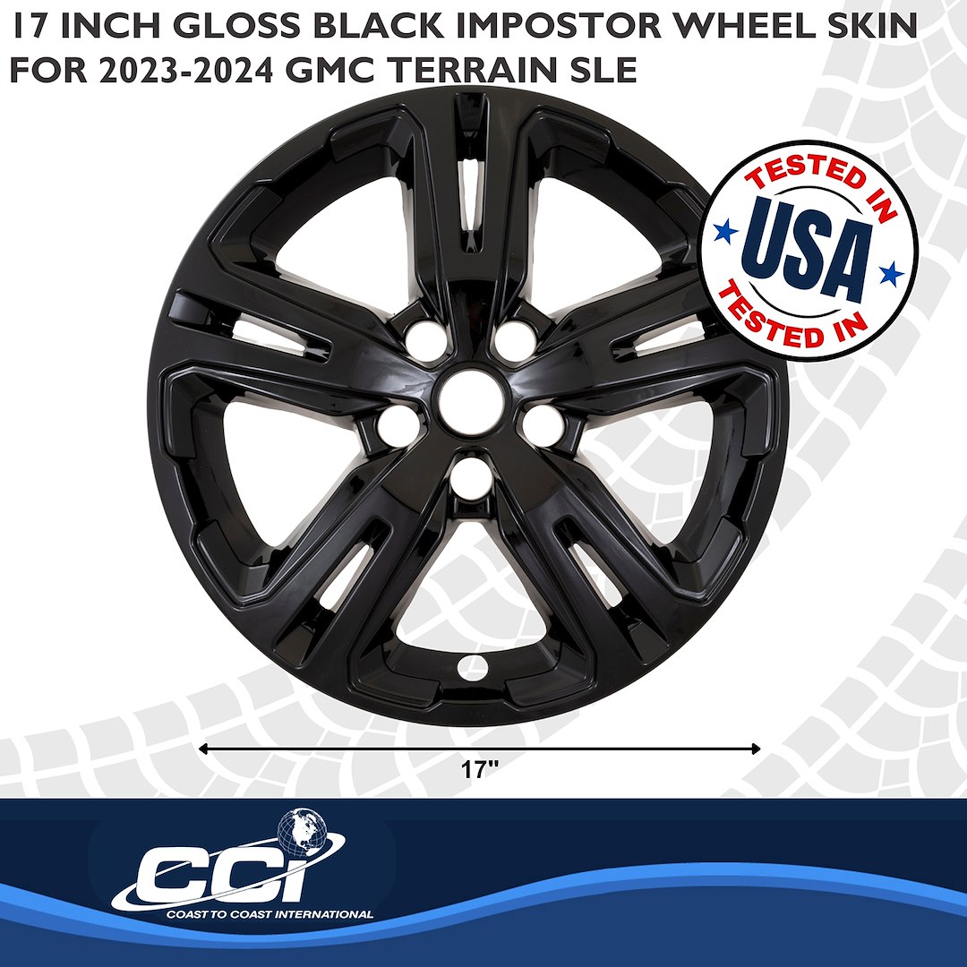 Coast to Coast Wheel Skin, Impostor ®, 17 Inch, 5 Double Spokes, Snap-On, Painted, Gloss Black, ABS Plastic, Set of 4 – IMP514BLK