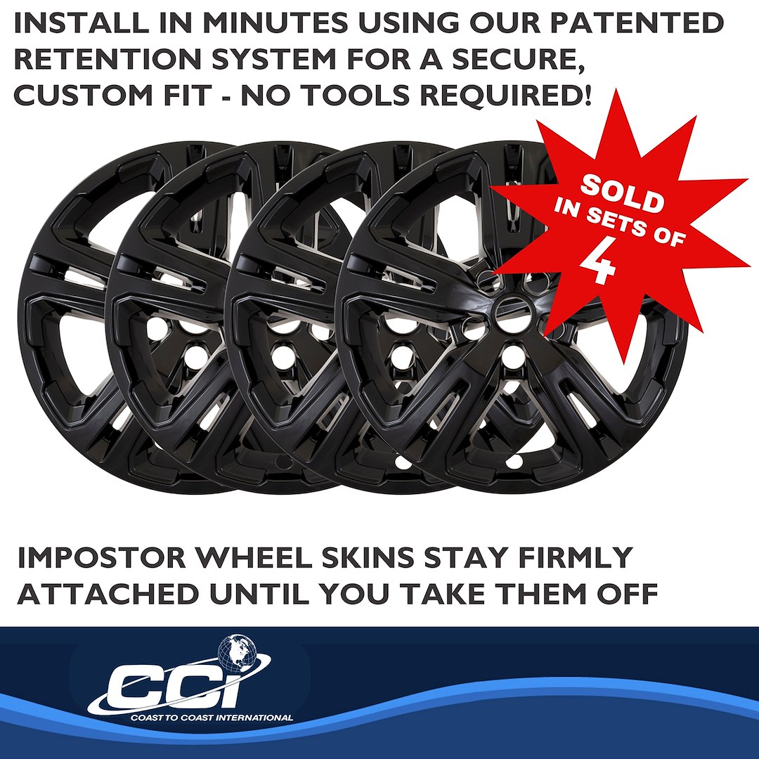 Coast to Coast Wheel Skin, Impostor ®, 17 Inch, 5 Double Spokes, Snap-On, Painted, Gloss Black, ABS Plastic, Set of 4 – IMP514BLK