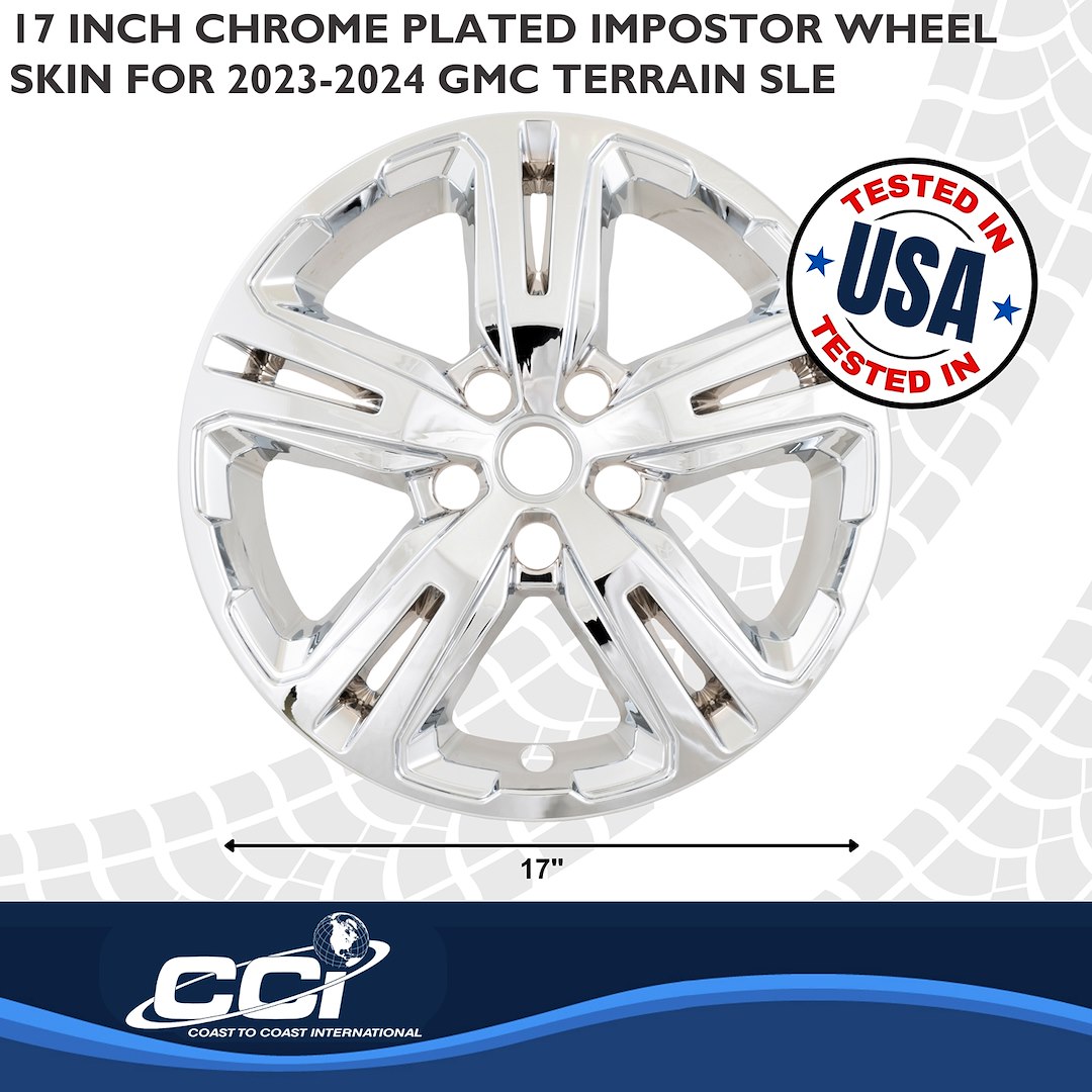 Coast to Coast Wheel Skin, Impostor ®, 17 Inch, 5 Double Spokes, Snap-On, Chrome Plated, ABS Plastic, Set of 4 – IMP514X