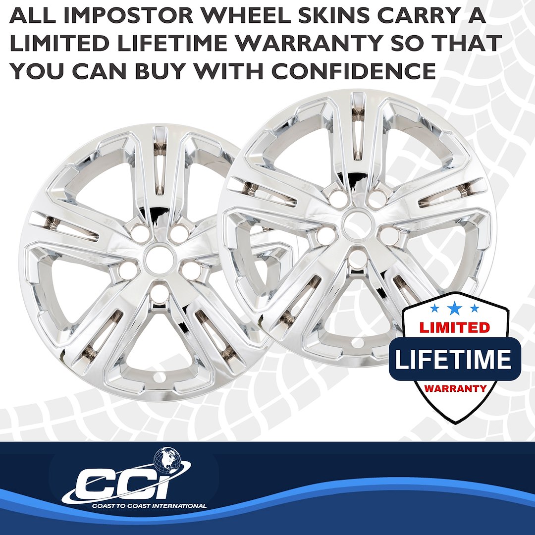 Coast to Coast Wheel Skin, Impostor ®, 17 Inch, 5 Double Spokes, Snap-On, Chrome Plated, ABS Plastic, Set of 4 – IMP514X